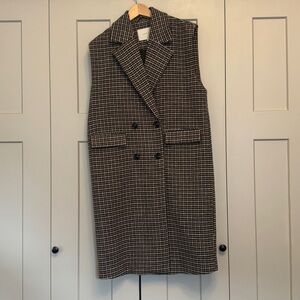 Kaffe Women’s Houndstooth Long Vest Coat | Size 34 (US) | Brown Black Tailored